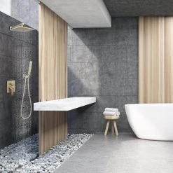 Aurora Decor Single-Handle 1-Spray Square High Pressure Shower Faucet in Brushed Gold (Valve Included) -Bathroom Faucets Store brushed gold aurora decor shower faucets cfsmdh2607bg 1f 1000