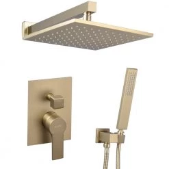 Aurora Decor Single-Handle 1-Spray Square High Pressure Shower Faucet in Brushed Gold (Valve Included)