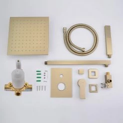 Aurora Decor Single-Handle 1-Spray Square High Pressure Shower Faucet in Brushed Gold (Valve Included) -Bathroom Faucets Store brushed gold aurora decor shower faucets cfsmdh2607bg fa 1000