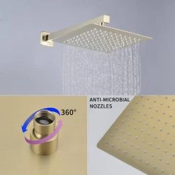 Aurora Decor Single-Handle 2-Spray Square High Pressure Shower Faucet in Brushed Gold (Valve Included) -Bathroom Faucets Store brushed gold aurora decor shower faucets cfsmdh2609bg 1f 1000