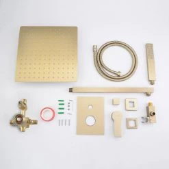 Aurora Decor Single-Handle 2-Spray Square High Pressure Shower Faucet in Brushed Gold (Valve Included) -Bathroom Faucets Store brushed gold aurora decor shower faucets cfsmdh2609bg 44 1000