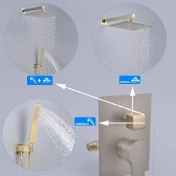 Aurora Decor Single-Handle 2-Spray Square High Pressure Shower Faucet in Brushed Gold (Valve Included) -Bathroom Faucets Store brushed gold aurora decor shower faucets cfsmdh2609bg 76 1000