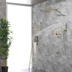 Boyel Living Wall Mount Single-Handle 1-Spray Tub and Shower Faucet with 10 in. Fixed Shower Head in Brushed Gold (Valve Included) -Bathroom Faucets Store brushed gold boyel living bathtub shower faucet combos smd 88016bg 10 40 1000