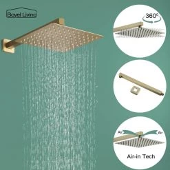 Boyel Living Wall Mount Single-Handle 1-Spray Tub and Shower Faucet with 10 in. Fixed Shower Head in Brushed Gold (Valve Included) -Bathroom Faucets Store brushed gold boyel living bathtub shower faucet combos smd 88016bg 10 44 1000