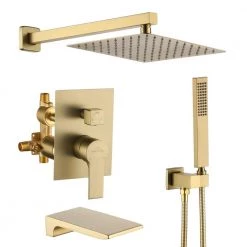Boyel Living Wall Mount Single-Handle 1-Spray Tub and Shower Faucet with 10 in. Fixed Shower Head in Brushed Gold (Valve Included)