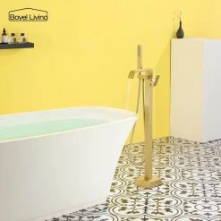 Boyel Living Freestanding Floor Mount Single Handle Bath Tub Filler Faucet with Handheld Shower in Brushed Gold -Bathroom Faucets Store brushed gold boyel living claw foot tub faucets smd 18004bg 31 1000
