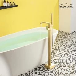 Boyel Living Freestanding Floor Mount Single Handle Bath Tub Filler Faucet with Handheld Shower in Brushed Gold -Bathroom Faucets Store brushed gold boyel living claw foot tub faucets smd 18004bg 40 1000