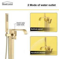 Boyel Living Freestanding Floor Mount Single Handle Bath Tub Filler Faucet with Handheld Shower in Brushed Gold -Bathroom Faucets Store brushed gold boyel living claw foot tub faucets smd 18004bg 4f 1000