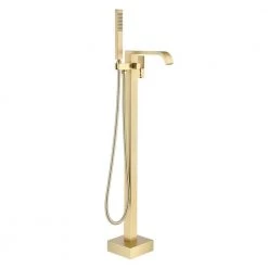 Boyel Living Freestanding Floor Mount Single Handle Bath Tub Filler Faucet with Handheld Shower in Brushed Gold