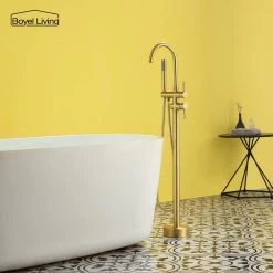 Boyel Living Freestanding Floor Mount 2-Handle Bath Tub Filler Faucet with Handheld Shower in Brushed Gold -Bathroom Faucets Store brushed gold boyel living claw foot tub faucets smd 18006bg 31 1000