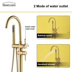 Boyel Living Freestanding Floor Mount 2-Handle Bath Tub Filler Faucet with Handheld Shower in Brushed Gold -Bathroom Faucets Store brushed gold boyel living claw foot tub faucets smd 18006bg 4f 1000