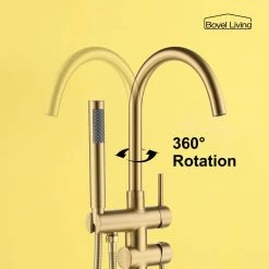 Boyel Living Freestanding Floor Mount 2-Handle Bath Tub Filler Faucet with Handheld Shower in Brushed Gold -Bathroom Faucets Store brushed gold boyel living claw foot tub faucets smd 18006bg 66 1000
