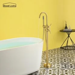 Boyel Living Freestanding Floor Mount 2-Handle Bath Tub Filler Faucet with Handheld Shower in Brushed Gold -Bathroom Faucets Store brushed gold boyel living claw foot tub faucets smd 18006bg 77 1000