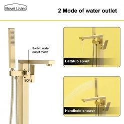 Boyel Living Freestanding Floor Mount Single Handle Bath Tub Filler Faucet with Handheld Shower in Brushed Gold -Bathroom Faucets Store brushed gold boyel living claw foot tub faucets smd 18007bg 1f 1000