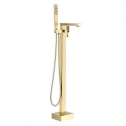 Boyel Living Freestanding Floor Mount Single Handle Bath Tub Filler Faucet with Handheld Shower in Brushed Gold