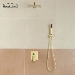Boyel Living Shower System Wall Mounted with 10 in. Square Rainfall Shower head and Handheld Shower Head Set, Brushed Gold 19 Boyel Living Shower System Wall Mounted with 10 in. Square Rainfall Shower head and Handheld Shower Head Set, Brushed Gold -Bathroom Faucets Store brushed gold boyel living dual shower heads ms bl a3803 1bg 31 1000