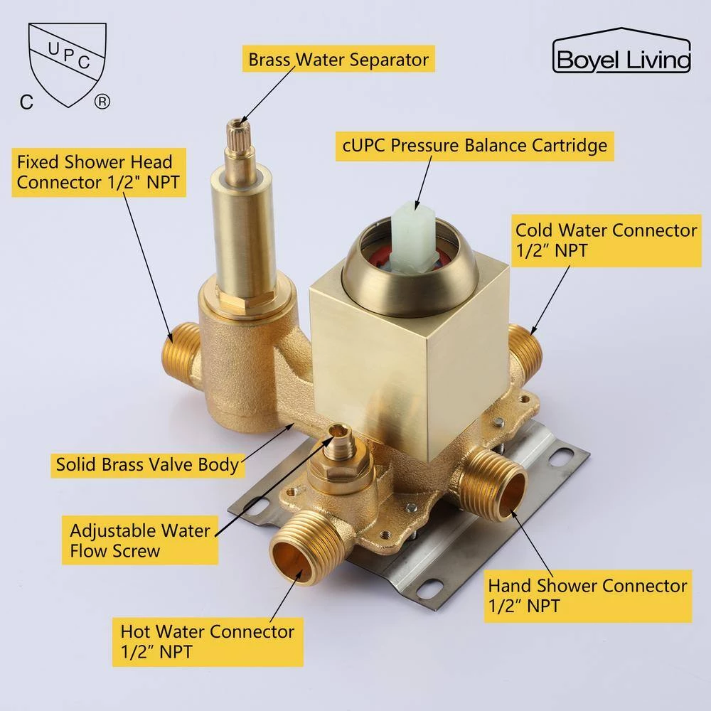 Boyel Living Shower System Wall Mounted with 10 in. Square Rainfall Shower head and Handheld Shower Head Set, Brushed Gold 7 Boyel Living Shower System Wall Mounted with 10 in. Square Rainfall Shower head and Handheld Shower Head Set, Brushed Gold - Image 7