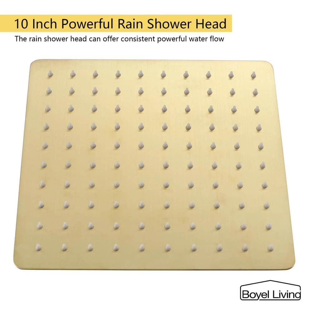 Boyel Living Shower System Wall Mounted with 10 in. Square Rainfall Shower head and Handheld Shower Head Set, Brushed Gold 3 Boyel Living Shower System Wall Mounted with 10 in. Square Rainfall Shower head and Handheld Shower Head Set, Brushed Gold - Image 3
