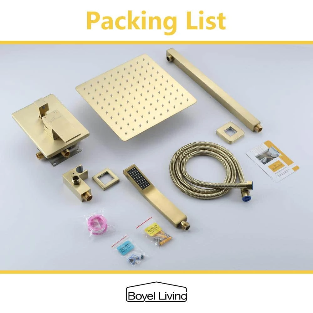 Boyel Living Shower System Wall Mounted with 10 in. Square Rainfall Shower head and Handheld Shower Head Set, Brushed Gold 9 Boyel Living Shower System Wall Mounted with 10 in. Square Rainfall Shower head and Handheld Shower Head Set, Brushed Gold - Image 9