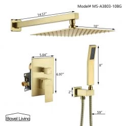 Boyel Living Shower System Wall Mounted with 10 in. Square Rainfall Shower head and Handheld Shower Head Set, Brushed Gold 13 Boyel Living Shower System Wall Mounted with 10 in. Square Rainfall Shower head and Handheld Shower Head Set, Brushed Gold -Bathroom Faucets Store brushed gold boyel living dual shower heads ms bl a3803 1bg c3 1000