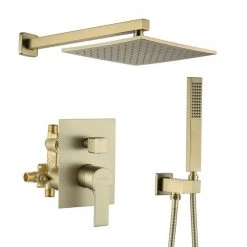 Boyel Living 1-Spray Patterns with 2.66 GPM 10 in. Wall Mount Dual Shower Heads with Rough-In Valve Body and Trim in Brushed Gold