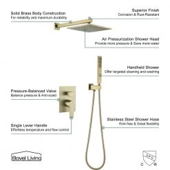 Boyel Living 1-Spray Patterns with 2.66 GPM 10 in. Wall Mount Dual Shower Heads with Rough-In Valve Body and Trim in Brushed Gold -Bathroom Faucets Store brushed gold boyel living dual shower heads smd 88001bg 66 1000