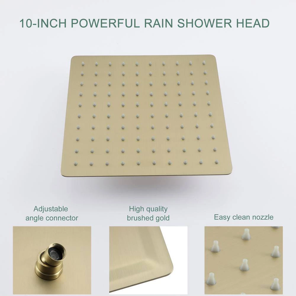 Boyel Living 1-Spray Patterns with 2.66 GPM 10 in. Ceiling Mount Dual Shower Heads with Rough-In Valve Body and Trim in Brushed Gold 10 Boyel Living 1-Spray Patterns with 2.66 GPM 10 in. Ceiling Mount Dual Shower Heads with Rough-In Valve Body and Trim in Brushed Gold - Image 10