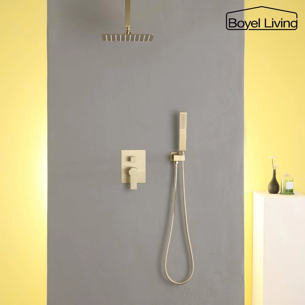 Boyel Living 1-Spray Patterns with 2.66 GPM 10 in. Ceiling Mount Dual Shower Heads with Rough-In Valve Body and Trim in Brushed Gold 14 Boyel Living 1-Spray Patterns with 2.66 GPM 10 in. Ceiling Mount Dual Shower Heads with Rough-In Valve Body and Trim in Brushed Gold - Image 14
