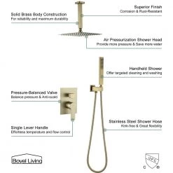 Boyel Living 1-Spray Patterns with 2.66 GPM 10 in. Ceiling Mount Dual Shower Heads with Rough-In Valve Body and Trim in Brushed Gold 19 Boyel Living 1-Spray Patterns with 2.66 GPM 10 in. Ceiling Mount Dual Shower Heads with Rough-In Valve Body and Trim in Brushed Gold -Bathroom Faucets Store brushed gold boyel living dual shower heads smd 88009bg 66 1000