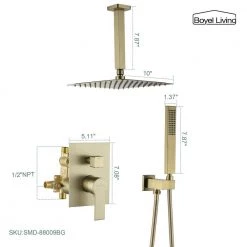 Boyel Living 1-Spray Patterns with 2.66 GPM 10 in. Ceiling Mount Dual Shower Heads with Rough-In Valve Body and Trim in Brushed Gold 21 Boyel Living 1-Spray Patterns with 2.66 GPM 10 in. Ceiling Mount Dual Shower Heads with Rough-In Valve Body and Trim in Brushed Gold -Bathroom Faucets Store brushed gold boyel living dual shower heads smd 88009bg c3 1000