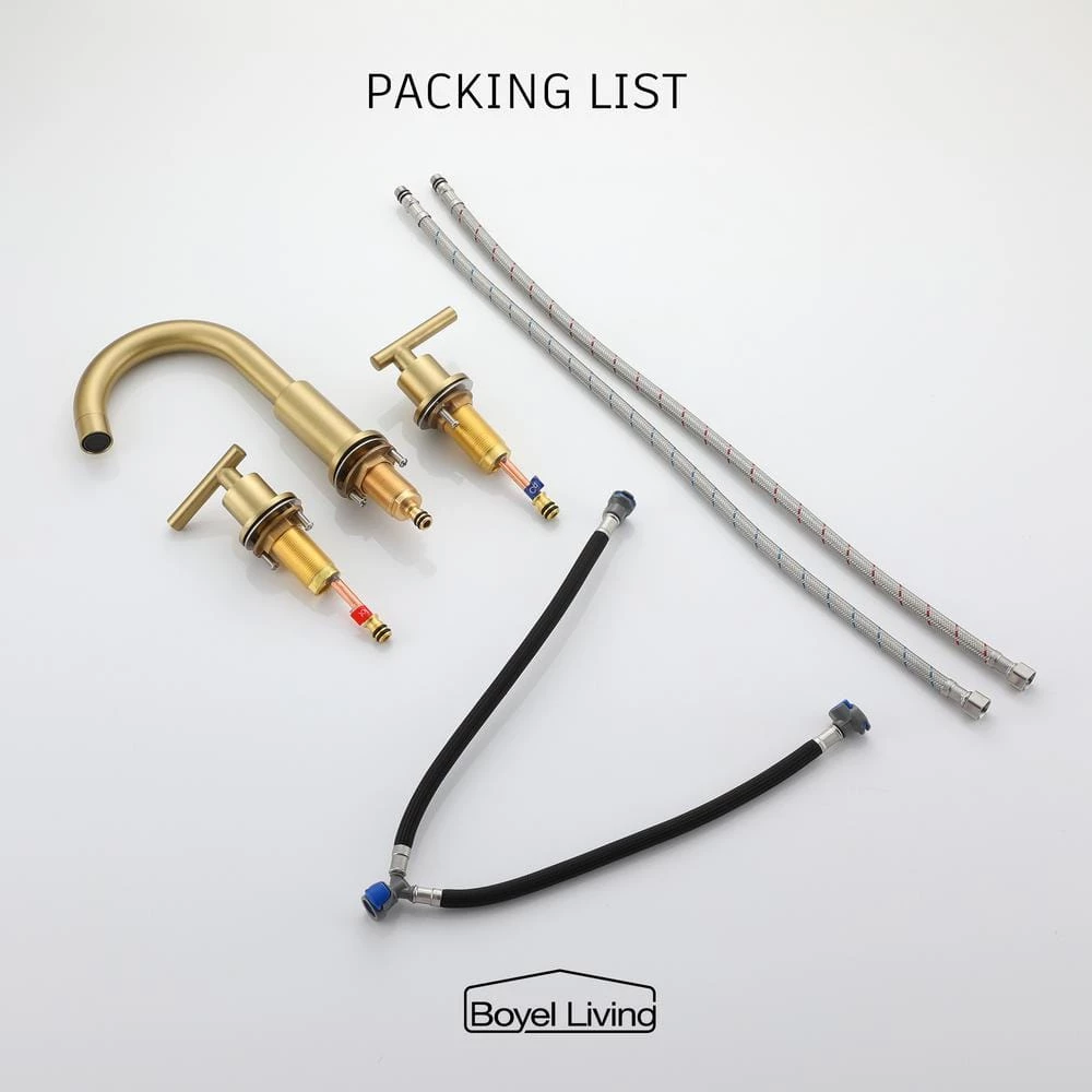 Boyel Living 8 in. Widespread 2-Handle Mid-Arc Bathroom Faucet with Valve and cUPC Water Supply Lines in Brushed Gold 9 Boyel Living 8 in. Widespread 2-Handle Mid-Arc Bathroom Faucet with Valve and cUPC Water Supply Lines in Brushed Gold - Image 9