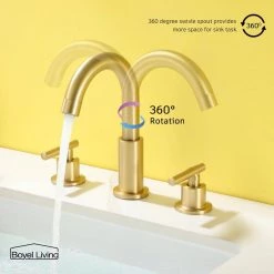 Boyel Living 8 in. Widespread 2-Handle Mid-Arc Bathroom Faucet with Valve and cUPC Water Supply Lines in Brushed Gold 20 Boyel Living 8 in. Widespread 2-Handle Mid-Arc Bathroom Faucet with Valve and cUPC Water Supply Lines in Brushed Gold -Bathroom Faucets Store brushed gold boyel living widespread bathroom faucets smd 1515bg 66 1000