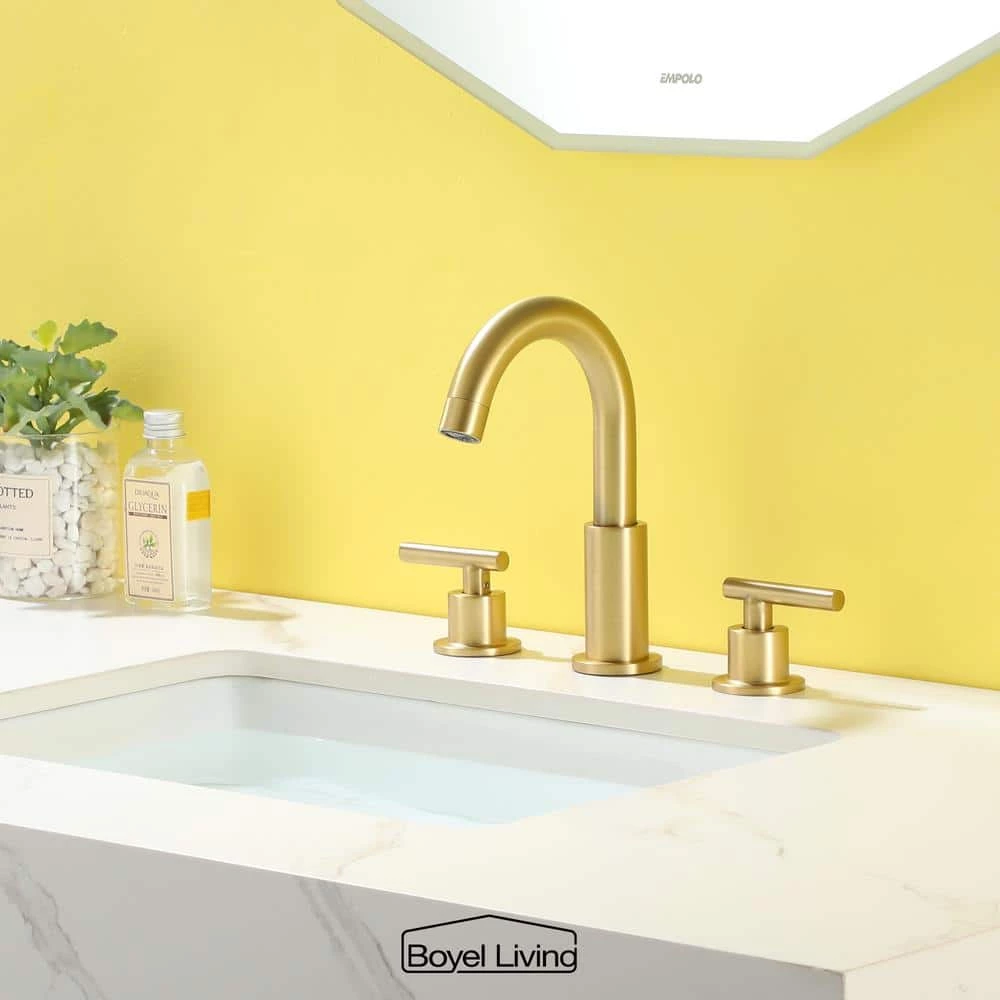 Boyel Living 8 in. Widespread 2-Handle Mid-Arc Bathroom Faucet with Valve and cUPC Water Supply Lines in Brushed Gold 8 Boyel Living 8 in. Widespread 2-Handle Mid-Arc Bathroom Faucet with Valve and cUPC Water Supply Lines in Brushed Gold - Image 8