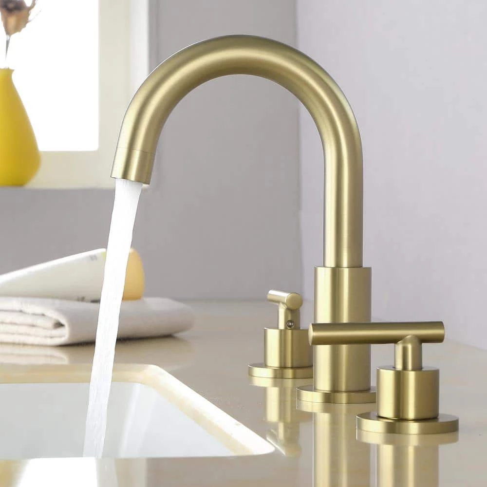 Boyel Living 8 in. Widespread 2-Handle Mid-Arc Bathroom Faucet with Valve and cUPC Water Supply Lines in Brushed Gold 12 Boyel Living 8 in. Widespread 2-Handle Mid-Arc Bathroom Faucet with Valve and cUPC Water Supply Lines in Brushed Gold - Image 12