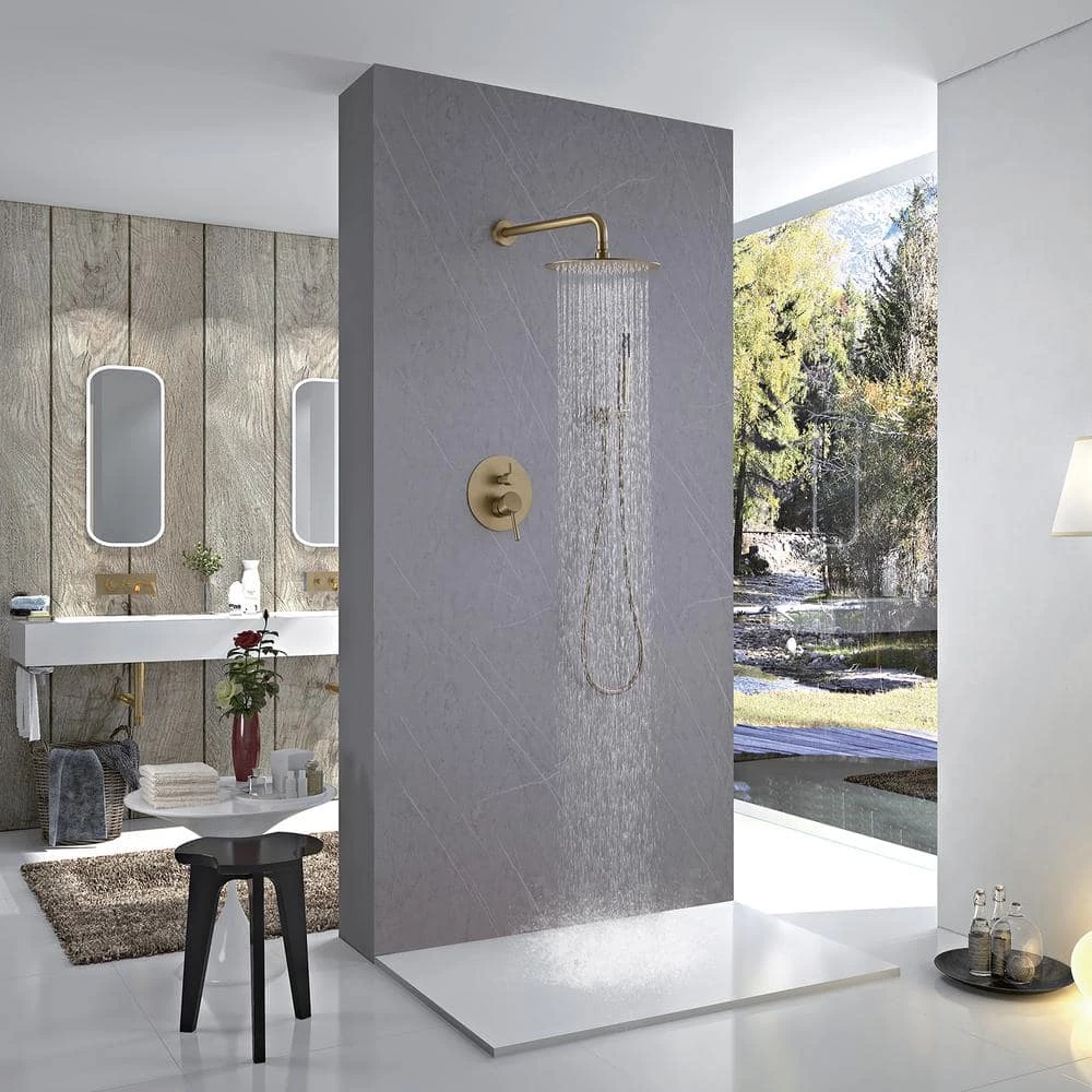 BWE 1-Handle 2-Spray Rain Shower Faucet and Hand Shower Combo Kit in Brushed Gold (Valve Included) 3 BWE 1-Handle 2-Spray Rain Shower Faucet and Hand Shower Combo Kit in Brushed Gold (Valve Included) - Image 3