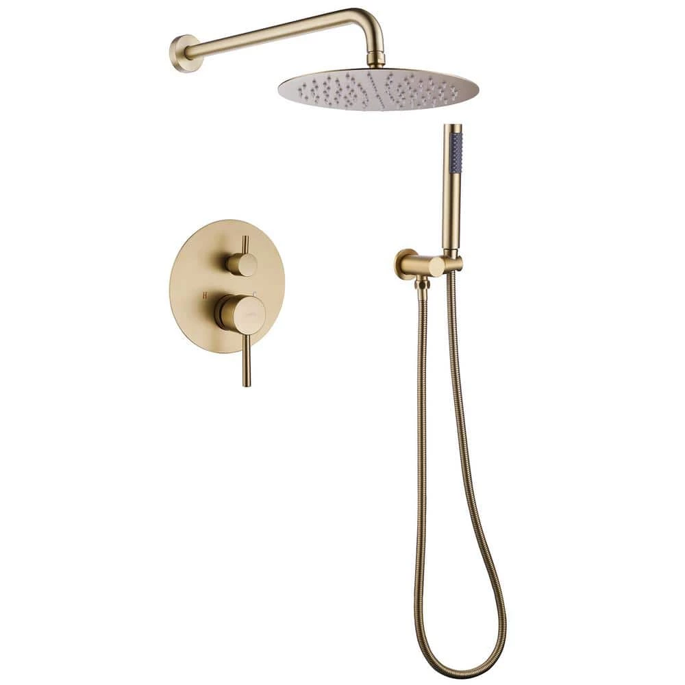 BWE 1-Handle 2-Spray Rain Shower Faucet and Hand Shower Combo Kit in Brushed Gold (Valve Included) 1 BWE 1-Handle 2-Spray Rain Shower Faucet and Hand Shower Combo Kit in Brushed Gold (Valve Included)