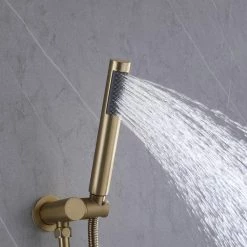 BWE 1-Handle 2-Spray Rain Shower Faucet and Hand Shower Combo Kit in Brushed Gold (Valve Included) 19 BWE 1-Handle 2-Spray Rain Shower Faucet and Hand Shower Combo Kit in Brushed Gold (Valve Included) -Bathroom Faucets Store brushed gold bwe shower faucets a 98002 bg 77 1000