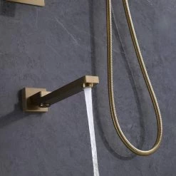 BWE Single-Handle 3-Spray Square High Pressure Tub and Shower Faucet in Brushed Gold (Valve Included) -Bathroom Faucets Store brushed gold bwe shower faucets a 98005 bg 1f 1000
