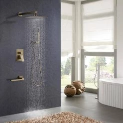 BWE Single-Handle 3-Spray Square High Pressure Tub and Shower Faucet in Brushed Gold (Valve Included) -Bathroom Faucets Store brushed gold bwe shower faucets a 98005 bg 40 1000