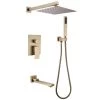 BWE Single-Handle 3-Spray Square High Pressure Tub and Shower Faucet in Brushed Gold (Valve Included)