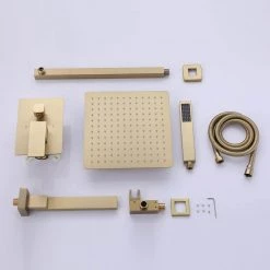 BWE Single-Handle 3-Spray Square High Pressure Tub and Shower Faucet in Brushed Gold (Valve Included) -Bathroom Faucets Store brushed gold bwe shower faucets a 98005 bg fa 1000