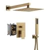 CASAINC 1-Spray Patterns with 10 in. Wall Mount Dual Shower Heads with Hand Shower Faucet in Brushed Gold (Valve Included)