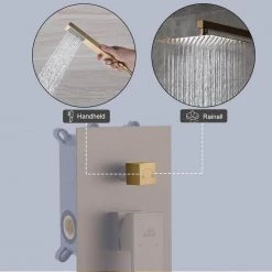 CASAINC 1-Spray Patterns with 10 in. Wall Mount Dual Shower Heads with Hand Shower Faucet in Brushed Gold (Valve Included) -Bathroom Faucets Store brushed gold casainc dual shower heads m6066 a 10 bg fa 1000