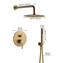 CASAINC 1-Spray Patterns Round 2-Function 10 in. Wall Mount Dual Shower Heads with Handheld in Brushed Gold 11 CASAINC 1-Spray Patterns Round 2-Function 10 in. Wall Mount Dual Shower Heads with Handheld in Brushed Gold -Bathroom Faucets Store brushed gold casainc dual shower heads m6610 a 10 bg 40 1000