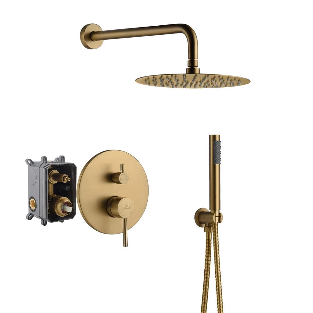 CASAINC 1-Spray Patterns Round 2-Function 10 in. Wall Mount Dual Shower Heads with Handheld in Brushed Gold 1 CASAINC 1-Spray Patterns Round 2-Function 10 in. Wall Mount Dual Shower Heads with Handheld in Brushed Gold