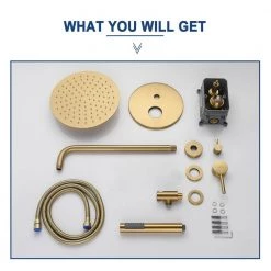 CASAINC 1-Spray Patterns Round 2-Function 10 in. Wall Mount Dual Shower Heads with Handheld in Brushed Gold 16 CASAINC 1-Spray Patterns Round 2-Function 10 in. Wall Mount Dual Shower Heads with Handheld in Brushed Gold -Bathroom Faucets Store brushed gold casainc dual shower heads m6610 a 10 bg 76 1000