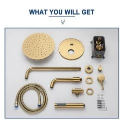 CASAINC 1-Spray Patterns Round 10 in. Wall Mount Dual Shower Heads with Handheld and Tub Faucet in Brushed Gold -Bathroom Faucets Store brushed gold casainc dual shower heads m6612 a 10 bg 66 1000