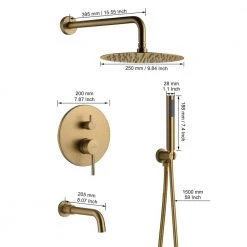 CASAINC 1-Spray Patterns Round 10 in. Wall Mount Dual Shower Heads with Handheld and Tub Faucet in Brushed Gold -Bathroom Faucets Store brushed gold casainc dual shower heads m6612 a 10 bg c3 1000