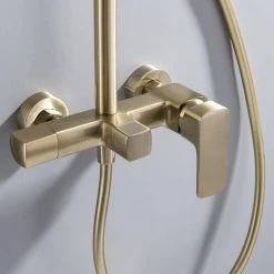 IHOMEadore 1-Spray Patterns with 1.8 GPM 10 in. Wall Mount Dual Shower Heads with Handheld Shower Head Set in Brushed Gold 18 IHOMEadore 1-Spray Patterns with 1.8 GPM 10 in. Wall Mount Dual Shower Heads with Handheld Shower Head Set in Brushed Gold -Bathroom Faucets Store brushed gold dual shower heads jk rwst81005bg 1f 1000