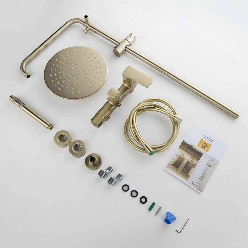 IHOMEadore 1-Spray Patterns with 1.8 GPM 10 in. Wall Mount Dual Shower Heads with Handheld Shower Head Set in Brushed Gold 12 IHOMEadore 1-Spray Patterns with 1.8 GPM 10 in. Wall Mount Dual Shower Heads with Handheld Shower Head Set in Brushed Gold - Image 12